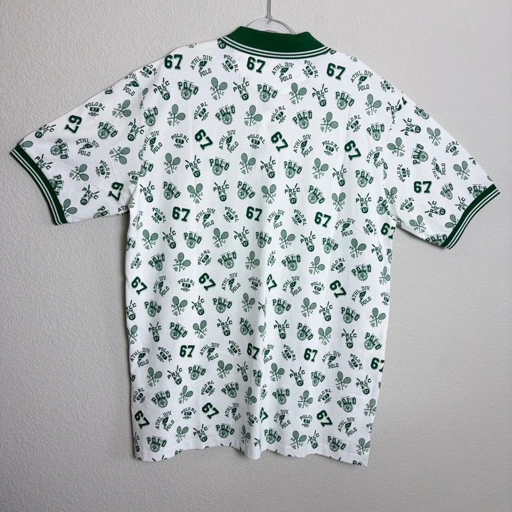 NEW Polo Ralph Lauren Mens XLT TALL White Green Tennis Graphic Print Polo Shirt